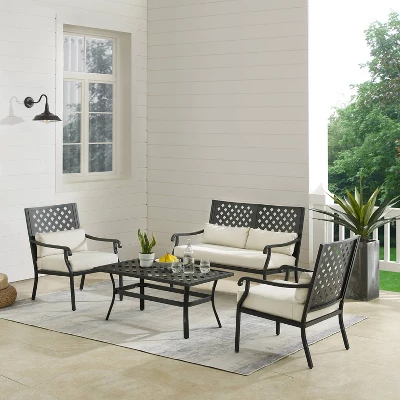 4pc Alistair Outdoor Steel Conversation Set Creme/Matte Black - Crosley 3 4pc Alistair Outdoor Steel Conversation Set Creme/Matte Black - Crosley
