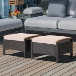 Costway Set Of 2 Patio Rattan Ottoman Footrest Cushions Wooden Handle Off WhiteBrownRedNavy -Garden & Outdoors GUEST f9df6835 6406 4f31 b0ac 1efc7ef0fa09