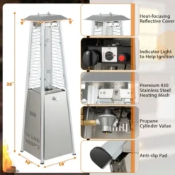 Costway 35'' Portable Tabletop Pyramid Patio Heater Stainless Steel Propane Gas 9500 BTU -Garden & Outdoors GUEST fb2a0f77 3fc6 4c67 a483 2488aa67cd21