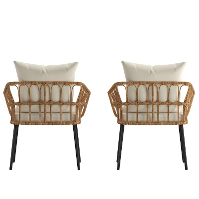 Merrick Lane Set Of Two Indoor/Outdoor Boho Style Open Weave Rattan Rope Patio Chairs With Cushions 7 Merrick Lane Set Of Two Indoor/Outdoor Boho Style Open Weave Rattan Rope Patio Chairs With Cushions - Image 5