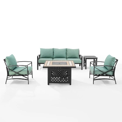 Kaplan 5pc Sofa Set With Fire Table - Mist - Crosley 3 Kaplan 5pc Sofa Set With Fire Table - Mist - Crosley