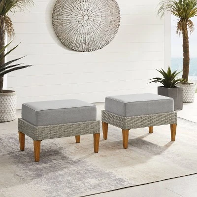 Capella 2pk Outdoor Wicker Ottomans - Gray - Crosley 3 Capella 2pk Outdoor Wicker Ottomans - Gray - Crosley
