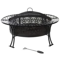 Sunnydaze Decor Sunnydaze Outdoor Camping Or Backyard Steel Round Four Star Fire Pit Table With Spark Screen - 40" - Black -Garden & Outdoors GUEST feff3af3 ff5a 4a12 b7a4 3a26281fd789