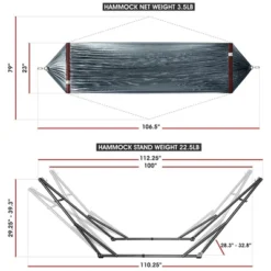 Tranquillo Universal 106.5 Inch Double Hammock Swing With Adjustable Powder-Coated Steel Stand And Carry Bag For Indoor Or Outdoor Use, Gray -Garden & Outdoors GUEST ff9fe61c 597d 4a8a 9076 6a95ca9879bd